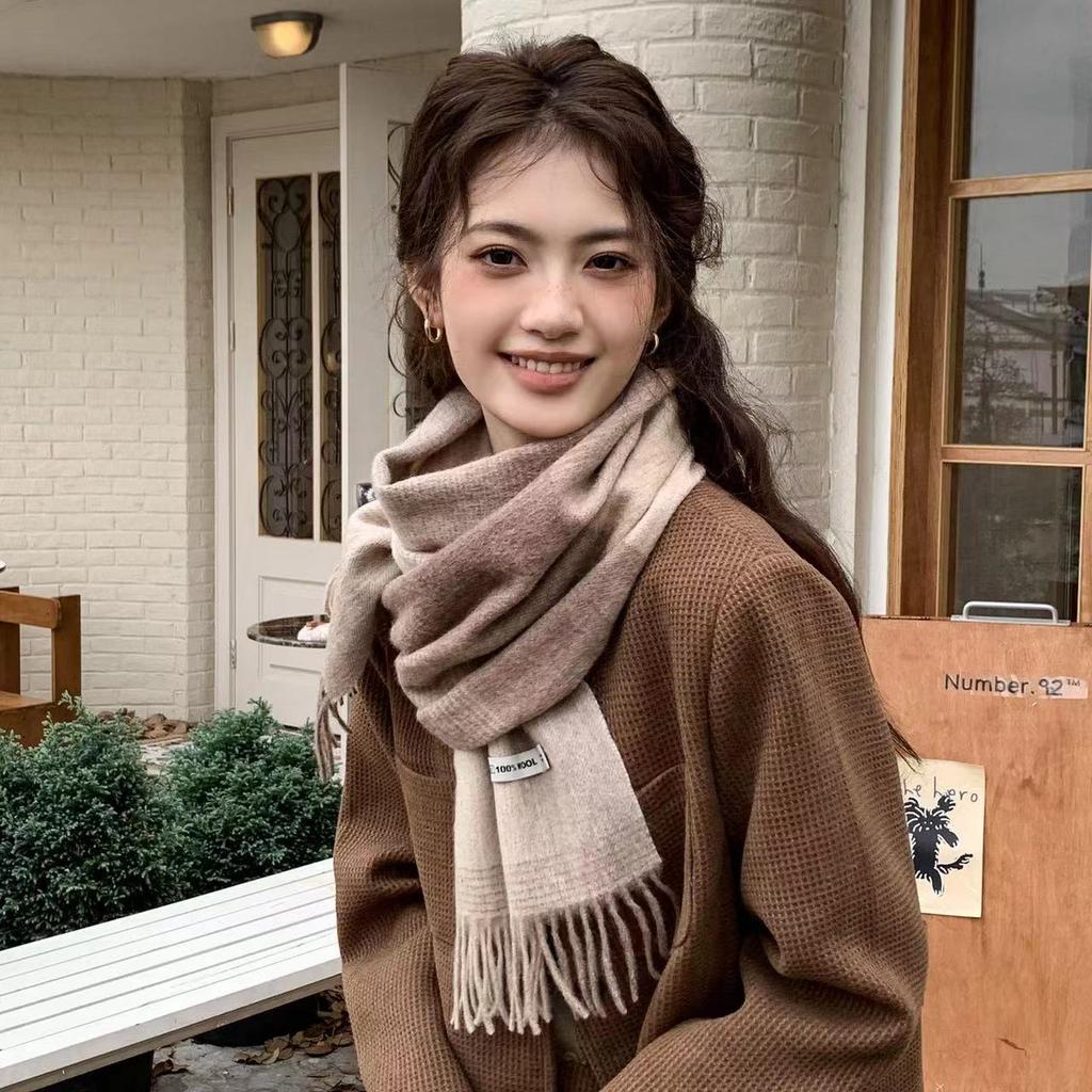 Checkerboard Grain Scarf Female Winter Warm Pure Wool Cashmere Shawl Couple Accessory Premium Sense Windproof Scarf For Women