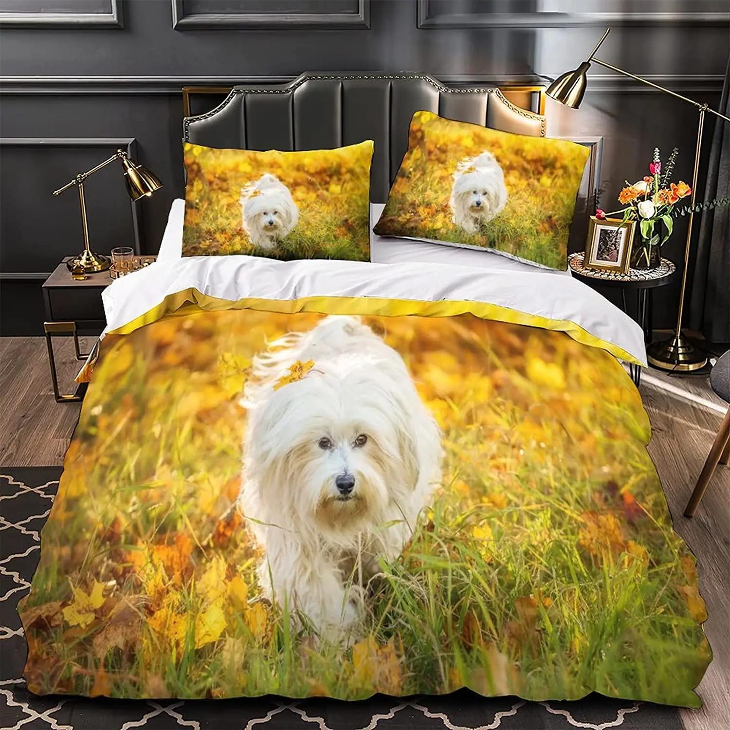 

Lovely Maltese Dog Soft Duvet Cover Set Dog Bred Theme Beding Set Microfiber Kawai Animal Comfortable Quilt Cover Twin King For Pet Lover Gifts 120*200cm Single