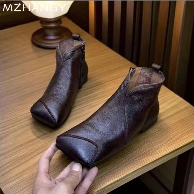 Módní dámské kotníkové boty s hranatou špičkou, ploché, designové boty pro ženy, trend 2025, módní chelsea boty, zimní nové tenisky, retro dámské boty