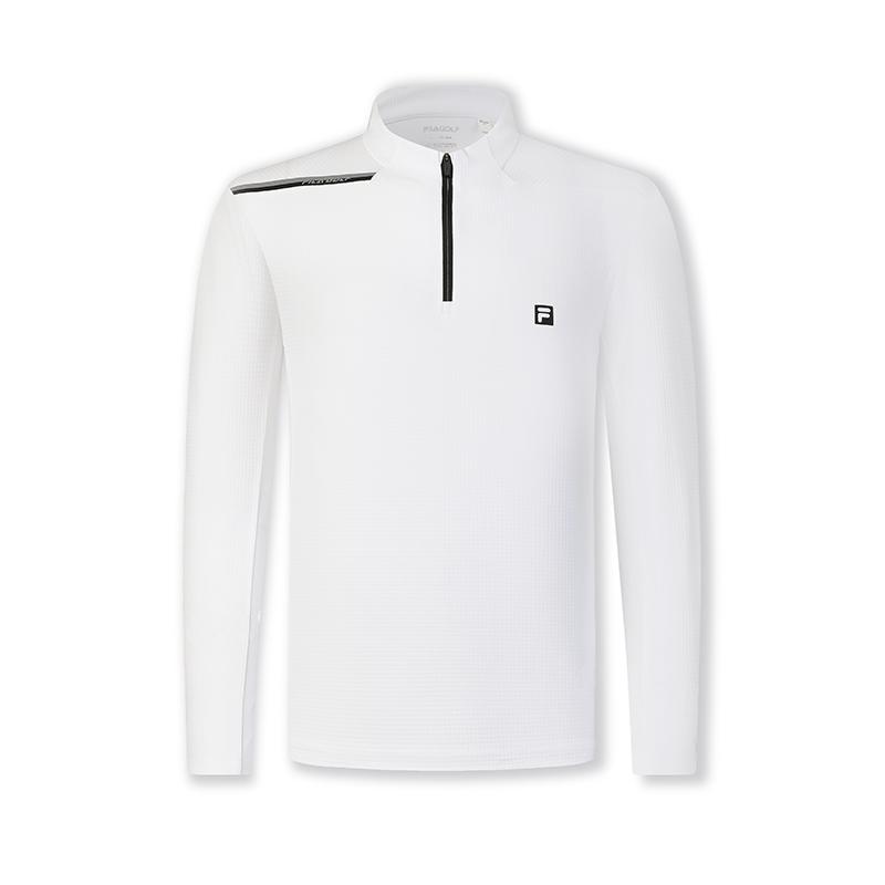 FILA Stand Collar Half Zip Knit Long Sleeve T-Shirt Men Tops Jade-White A11M515210FWT