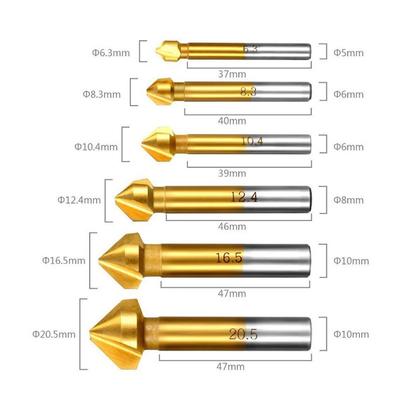 Senkkopfbohrer, 1 Stück, 6,3/8,3/10,4/12,4/16,5/20,5 mm