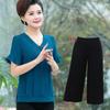 Chiffon Two-Piece Summer Set for Middle-Aged Women - Short Sleeve Top for Mothers