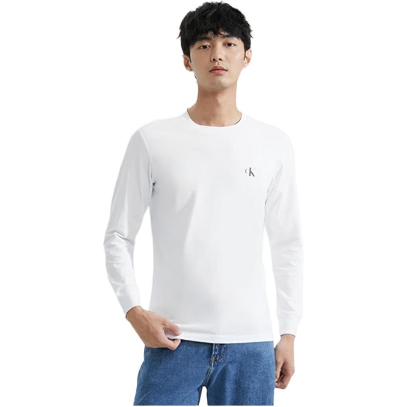 Calvin Klein Large Logo Round Neck Fashion Casual Letter Print Slim Fit Long Sleeve T-Shirt Unisex T-Shirt Moonlight-White J324477-YAF