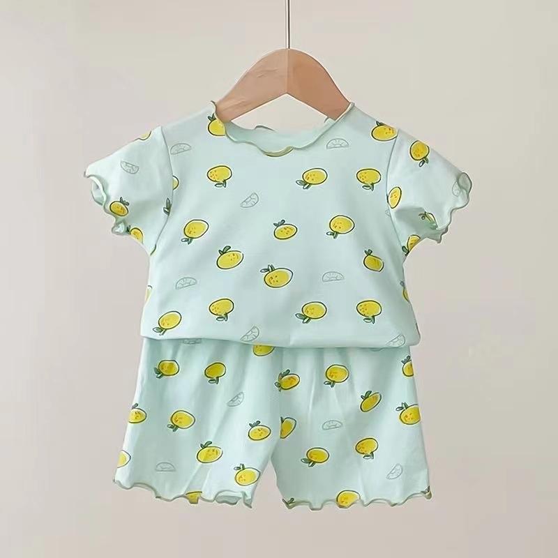 2Pcs/Set Baby Girls Strawberry Pajamas Set Summer Short Sleeve Thin Toddler Kids Sleepwear Infant Home Wear Clothes
