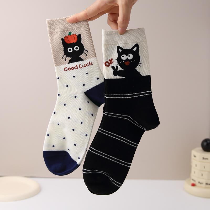 1 Paar lässige bequeme süße Katzen-Cartoon-Socken Damenmode vielseitige Mittelschaftsocken elegante einfache Damensocken