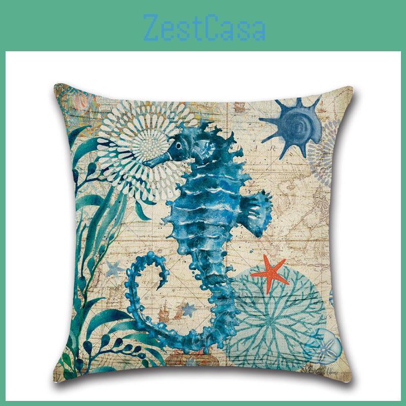 Premium Quality Marine Ocean Cushion Cover With Timeless Sea Horse Design