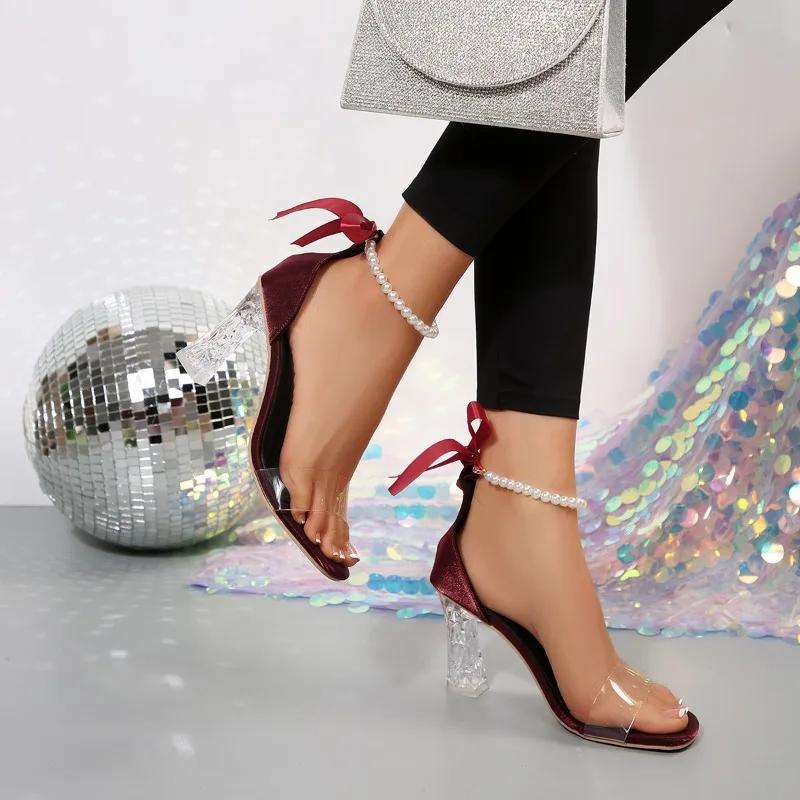 Fashion Butterfly-knot Buckle Strap Party Modern Sandals High Heel Square Heel Women's Shoes On Sale 2025 New Solid Sexy Women's Sandals