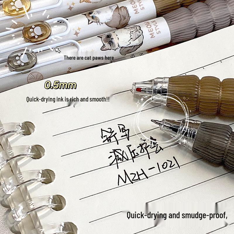 Quick-Dry Brush Tip Gel Pen Set, Push-Button, 0.5mm, Black Ink, for Middle School Students