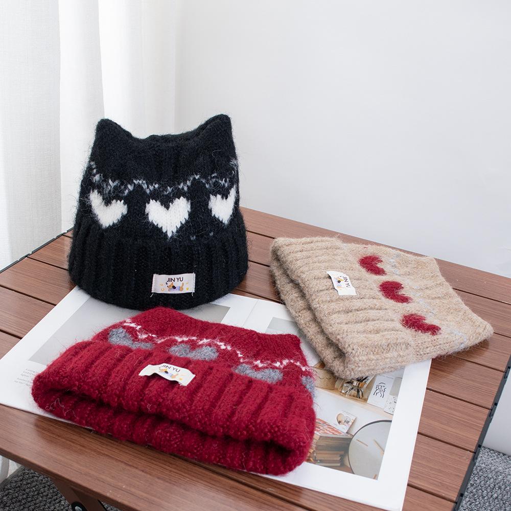 Fair Island wind jacquard cat ear knitted pullover hat for children, thickened warm atmosphere in autumn and winter, versatile and small face