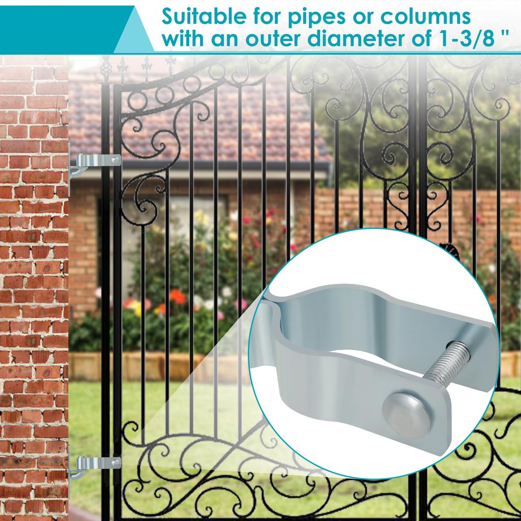 2Pcs Square Post Female Hinges 1-3/8 Inch Wall Mount Metal Gate Hinge with Bolts & Nuts  for Repairing and Replacing Fence Gate