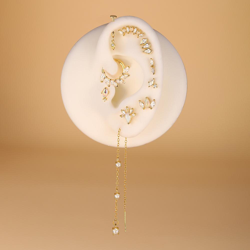 S925 Sterling Silver Fashion Water Drop Opal Horse Eye Flat Bottom Piercing Nails Women'S Universal Earbone Stud Earrings