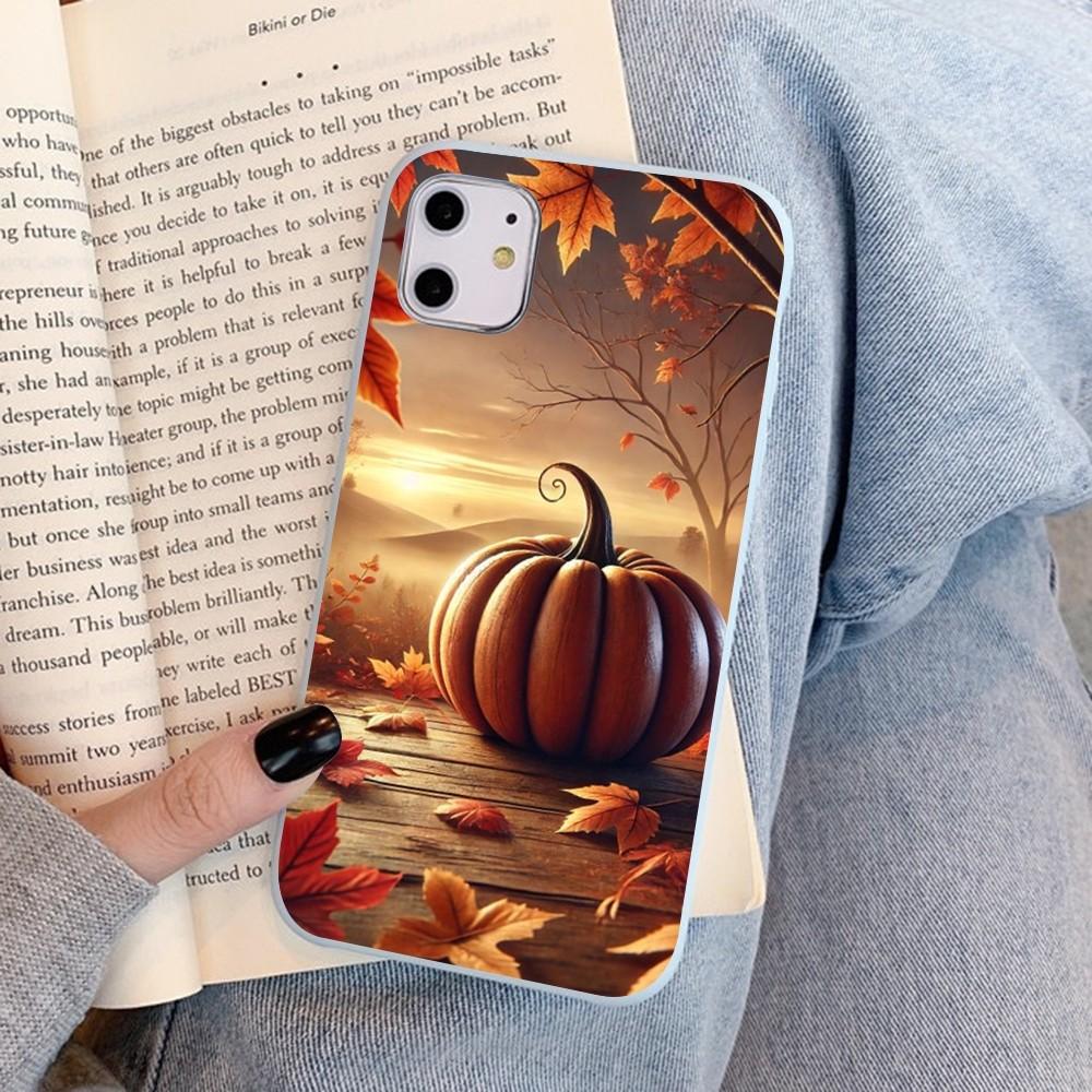 Pumpkin Happy Fall Autumn Phone Case For IPhone 14 11 12 13 Mini Pro Xs Max 8 7 6 6S Plus X XR Solid Candy Color Case