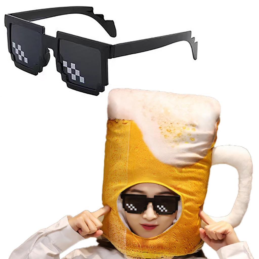 [IMPACT Online] Beer Costume with Funny Glasses, Halloween Cosplay, New Year's Party Costume (Beer & Mosaic Glasses)