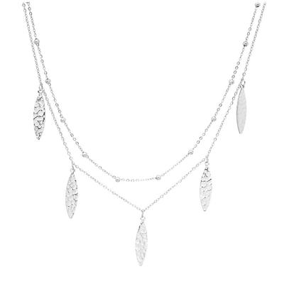 [Q8656] - Designer Silver 'Boho' Steel Necklace (2 Rows) - 38/41 Cm - 20x5 Mm