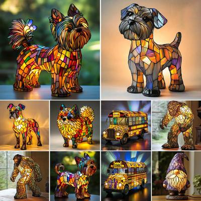 Dog Series Art Night Light Decor Soft Glow Flicker Free USB Powered LED Table Lamp Hand Painted Pet Themed Desk Accent