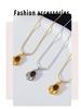 Oval Tiger Eye Stone Copper Pendant Necklace with Stainless Steel Clavicle Chain, 18K Gold-Plated for Women