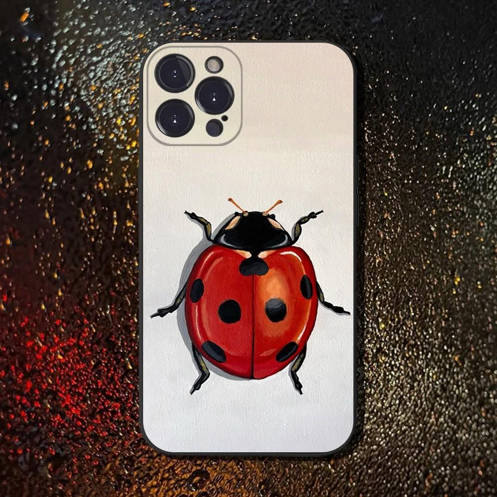 Ladybug Insect Red Black Phone Case For iPhone 16,15,14,13,12,11 Plus,Pro Max,XS,X,XR,SE,Mini,8,7,Soft Silicone Black Cover