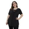 Short Sleeve Lace Hallow Out Patchwork Pleated A Line Casual T Shirt for Summer Women Plus Size Top