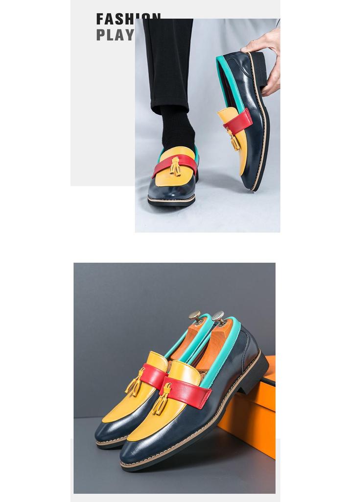 Mocassini Casual da Uomo in Pelle - Design Retro Color Block con Nappine