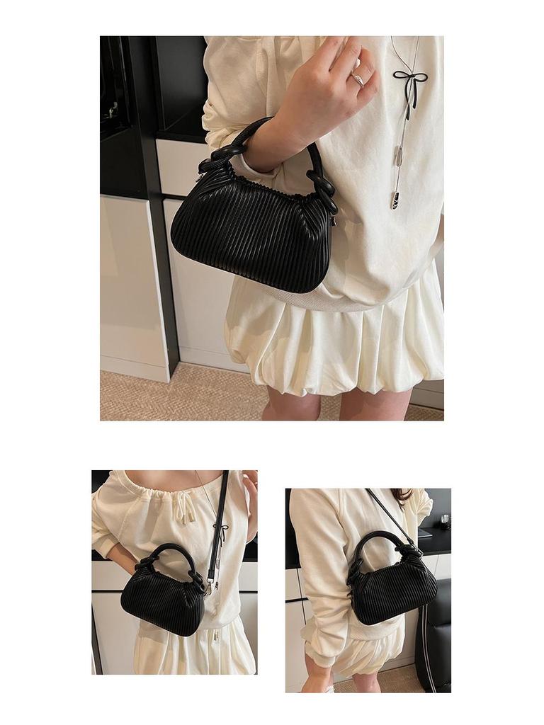 Versatile Striped Pleated Handbag - Women's 2025 Fashion Small Square Shoulder Bag