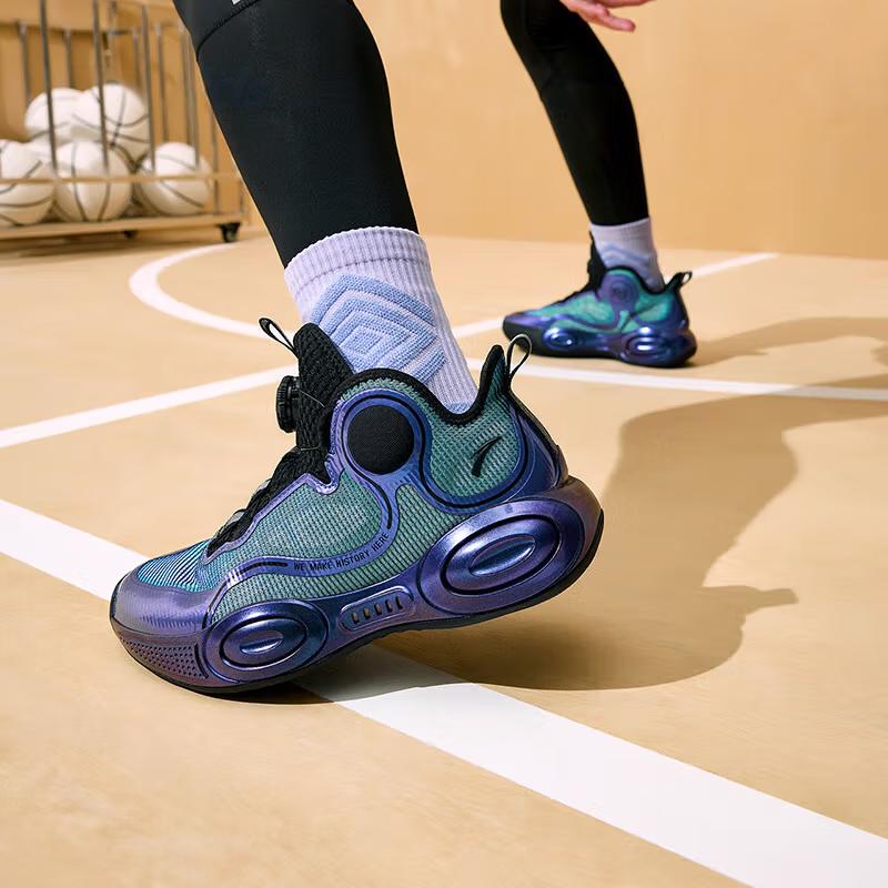 Anta Kids Asymmetric 3 Shock Absorbing Wear Resistant Breathable Mid Top Basketball Shoes Kids Basketball Shoes Purple Black 312331102-7