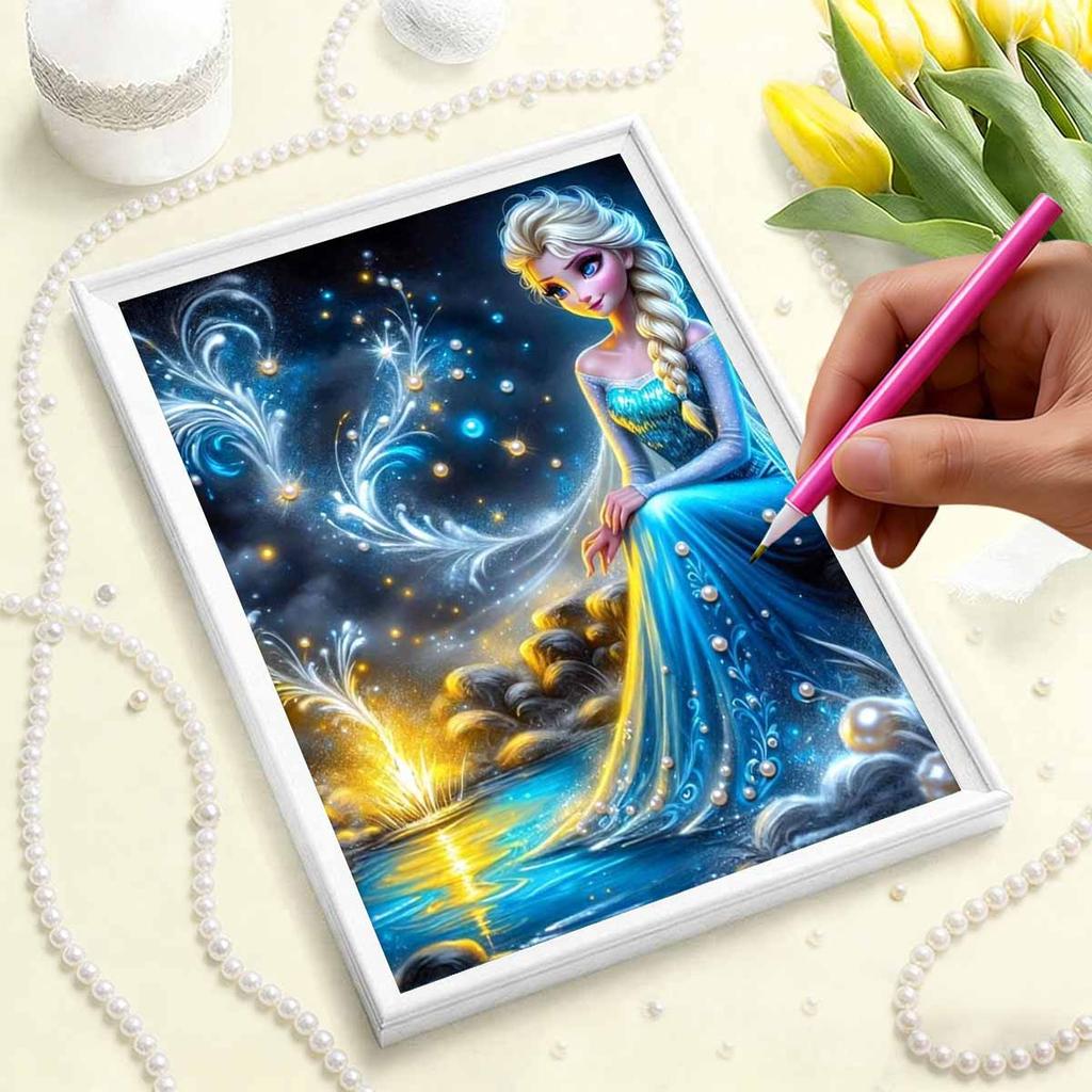 DisneyFrozen Princess Elsa Pearl Inlay Painting A purely handmade pearl embroidery art piece, featuring both gift and home decoration design functions