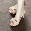 2025 new summer nude thin heel round head open-toed bow sandals women's not tired feet sexy empty high heels