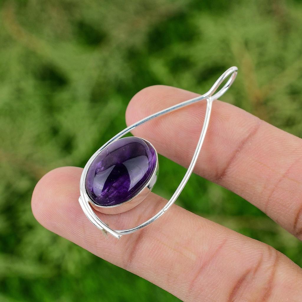 Daughters Day Deal Natural African Amethyst Trendy Pendant 925 Sterling Silver