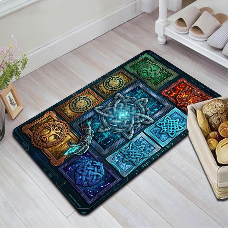 Cybernetic Celtic Symbols Pattern Rug Floor Mat for Living Room or Bedroom Soft and Comfortable Carpet a Gift for Birthday and Holiday.