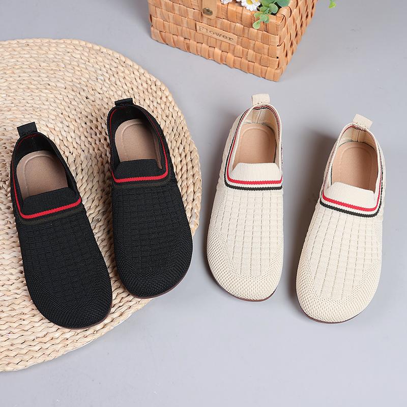 Old Beijing Cloth Shoes Women's Summer Breathable Fly-woven Shoes One Pedal Shallow Mouth Single Shoes Soft Sole Non-slip Middle-aged and Elderly