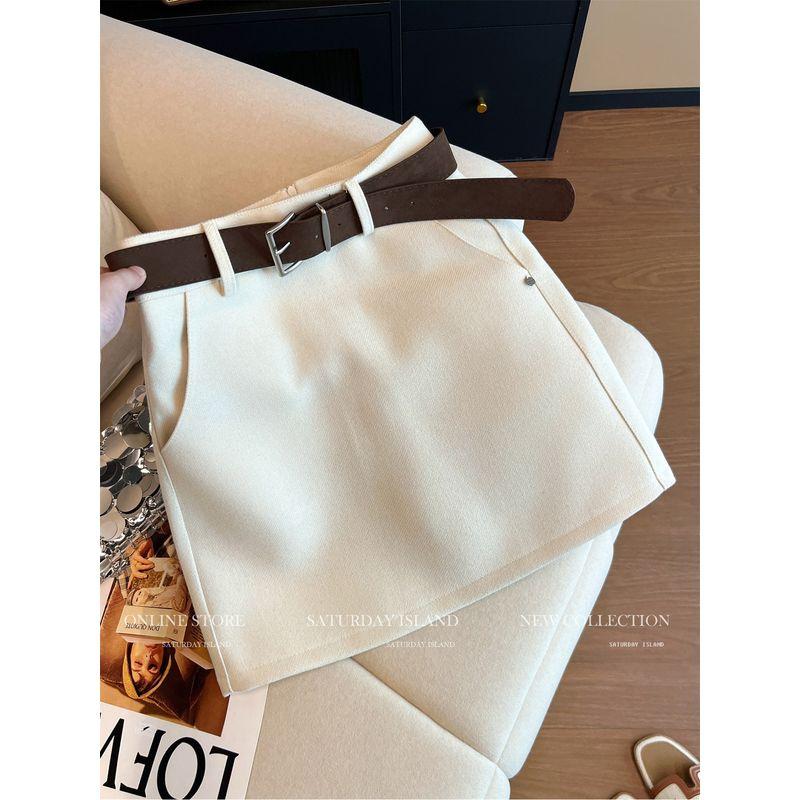 

Apricot Color Belt-Wrapped Fashionable Commuter Skirt for Women 2026 Spring New Style Petite High-Waisted Slimming Hip-Hugging Short Skirt Apricot [High Quality] XS