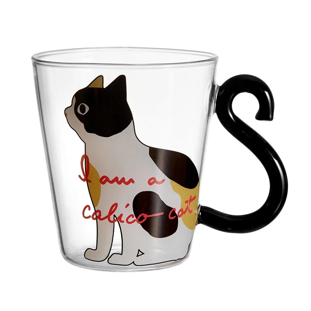 Creative Glass Water Cup With Handle Cute Cat Design Cartoon Two Styles Of Repeated Printing For Coffee And Milk Drinks