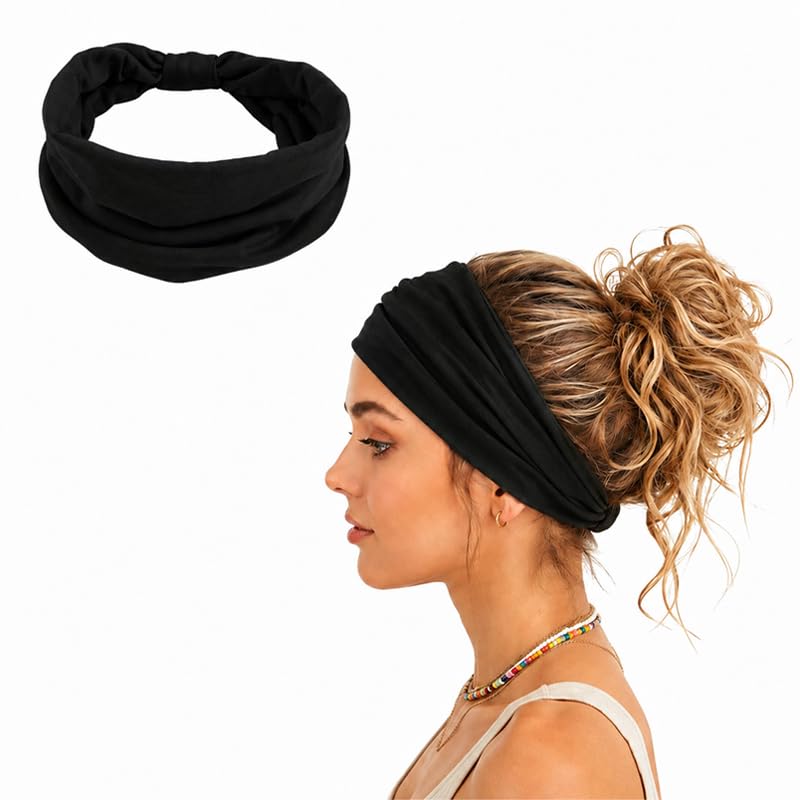 Women's Headband - Loose, Breathable, and Sweat-absorbent Elastic Headband, Suitable for Yoga, Fitness, and Running (Black)