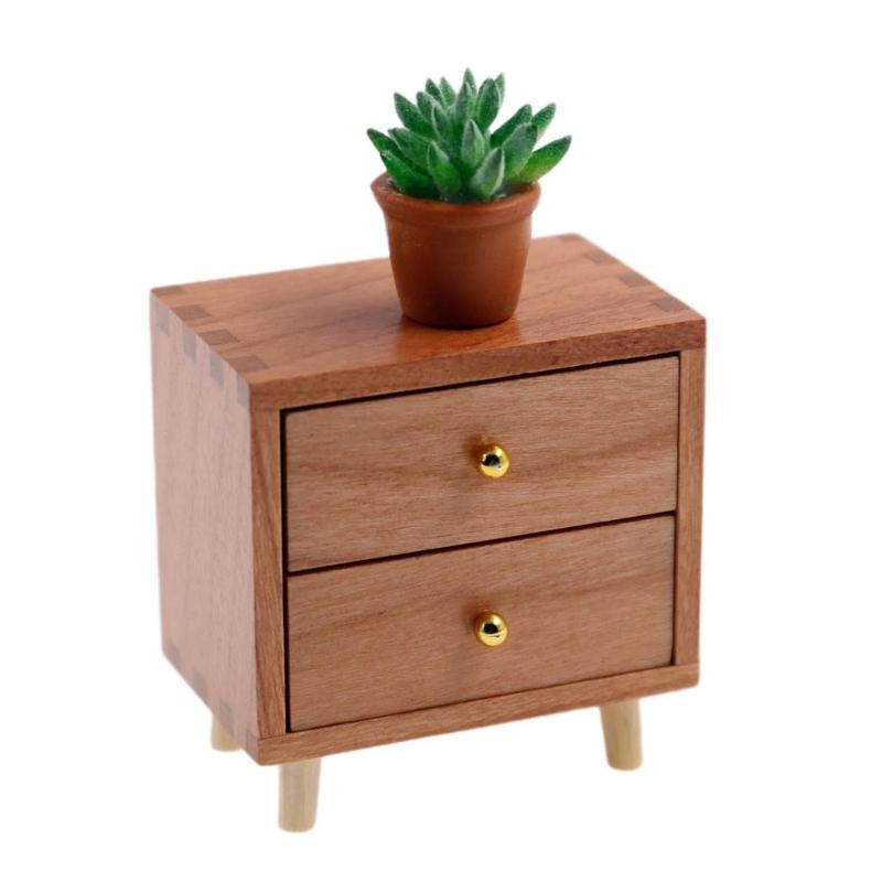 1:12 Scale Doll House Bedside Cabinet Natural Wood Furniture Model Figurine For Realistic Display Scene Arrangemetn