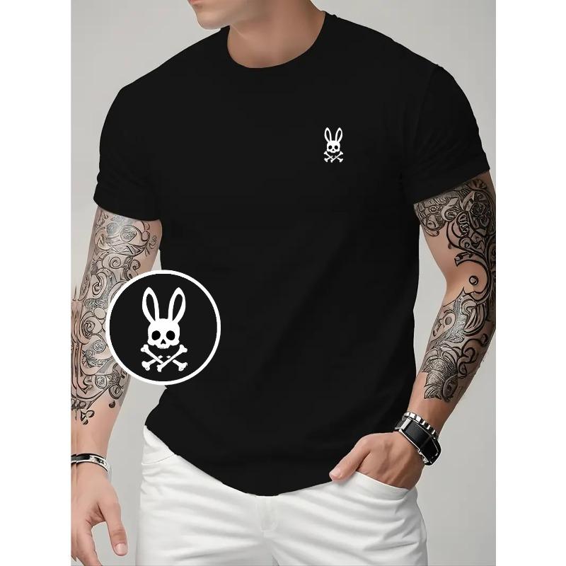

Європейські розміри Чоловіча брендова футболка з принтом Череп Кролик - Літній повсякденний одяг Футболка з круглим вирізом та коротким рукавом 4XL чорний