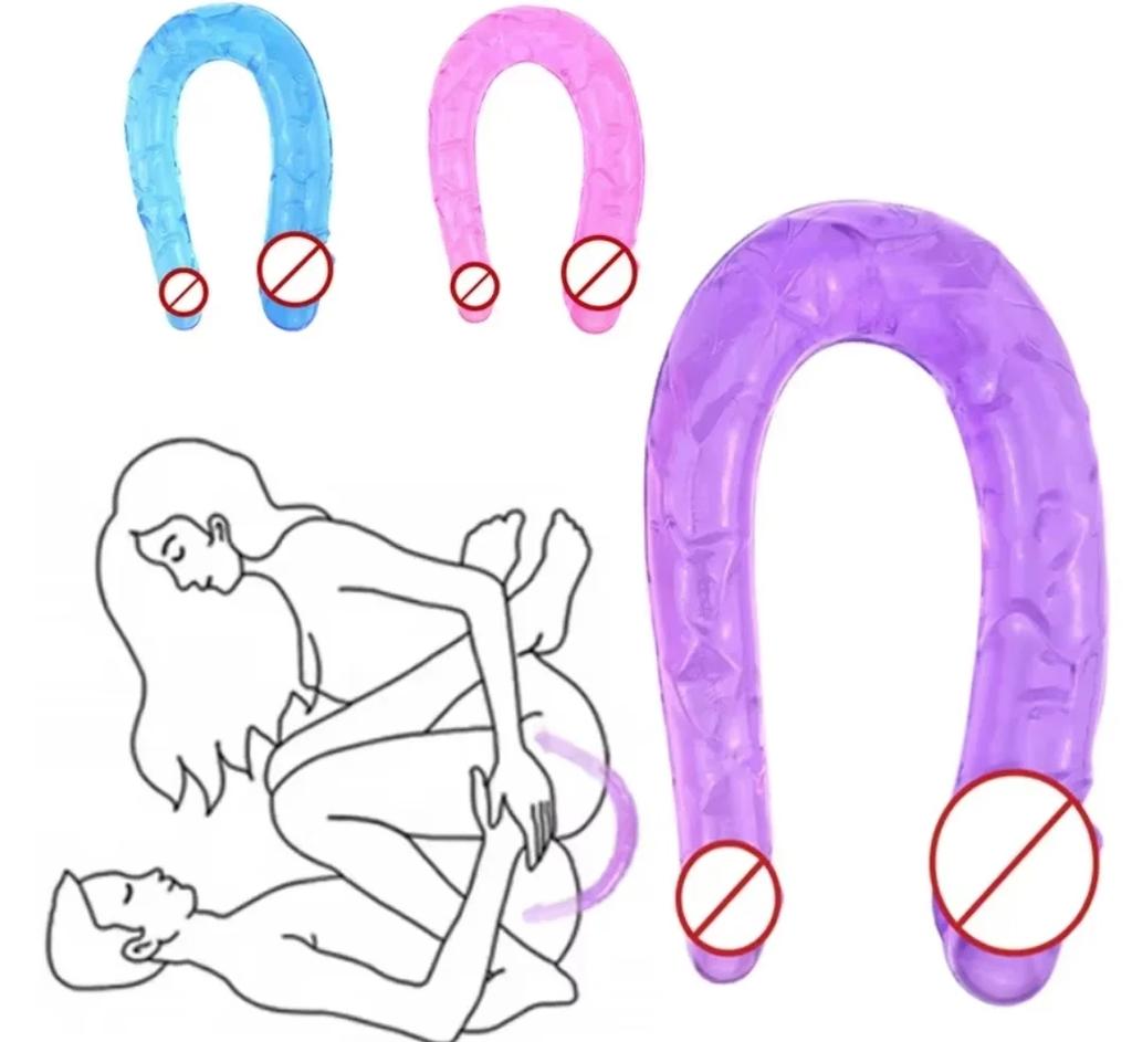 1PC Pink U Shape Soft Jelly Double Dildos Vagina Artificial Sex Toys Shop For Couple Women Gay Lesbian Masturbators Anal Plug