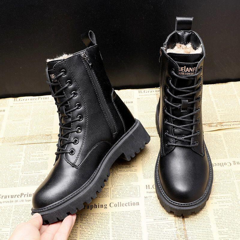 Snow boots women's new velvet thickened medium tube water-resistant and slip-resistant fur integrated winter warm cotton shoes and boots