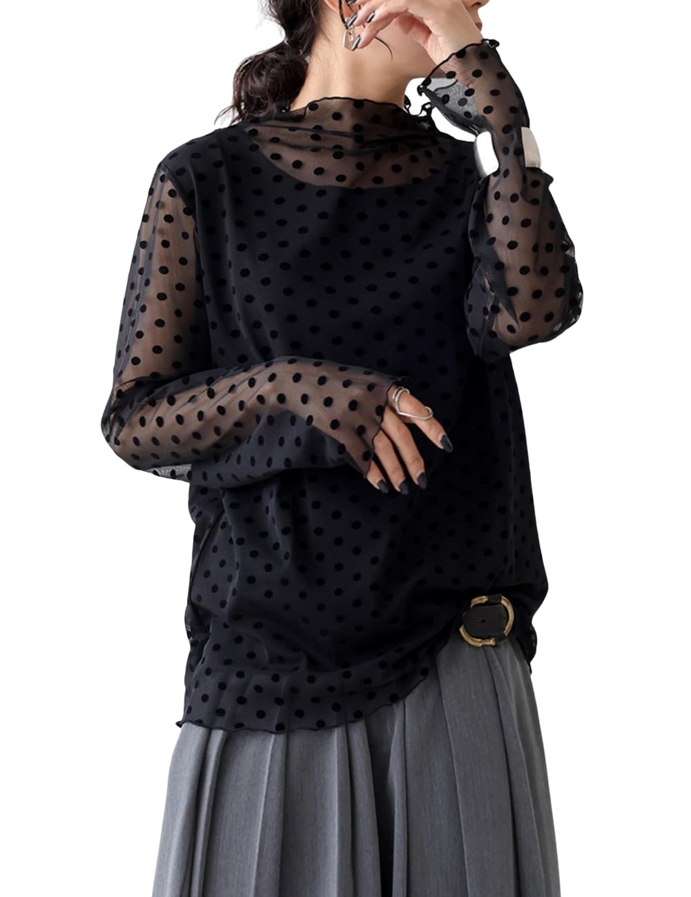 

antiqua Sheer Long Free Size Dot Women s Top, Sleeve, Patterned, PA-03612, 04,