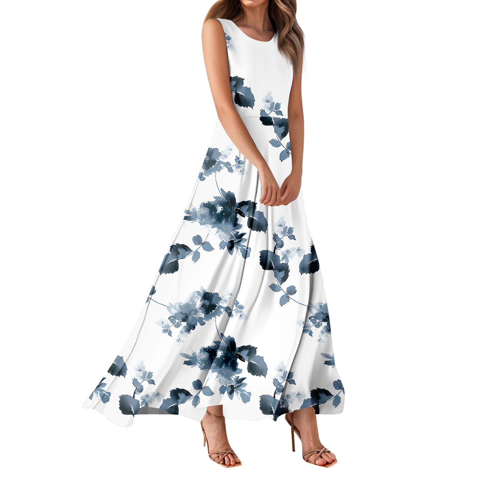 

Жіночі літні сукні Повсякденні сукні максі Милі квіткові сукні максі Сукні для гостя на весілля Шифонові сукні, що струмують XL білий