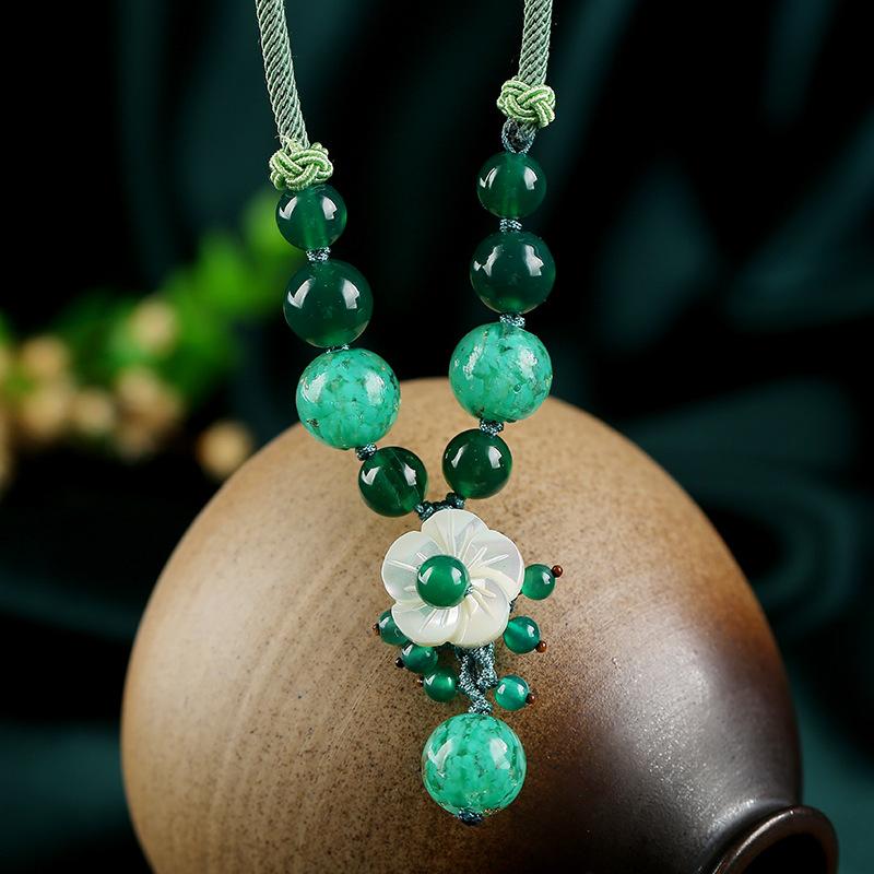 Chinese style retro short collarbone chain freshwater pearl agate glazed classical pendant simple temperament necklace women