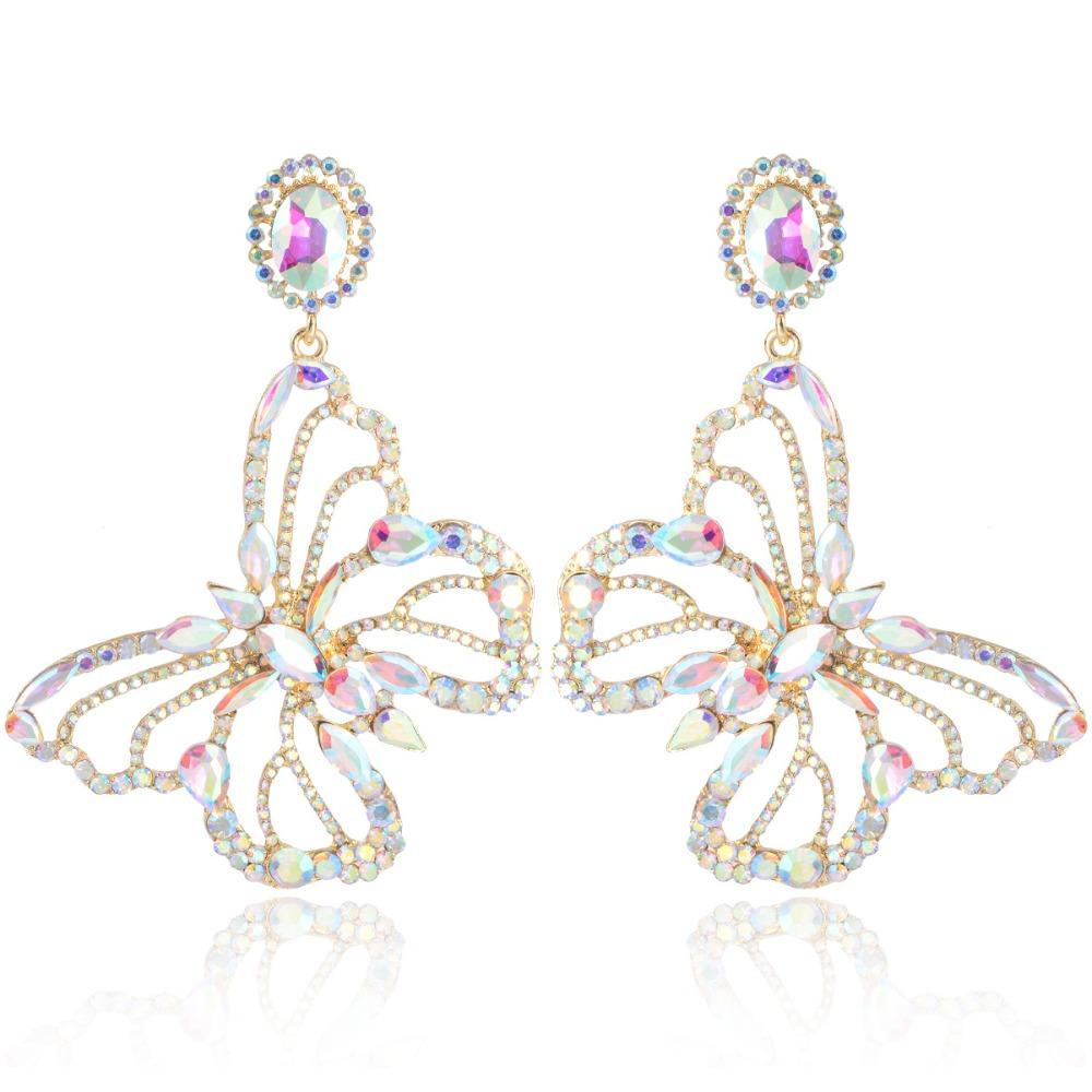 Shining  Earrings Colorful Crystal Jewelry Bridal Butterfly Rhinestone Earrings  Women