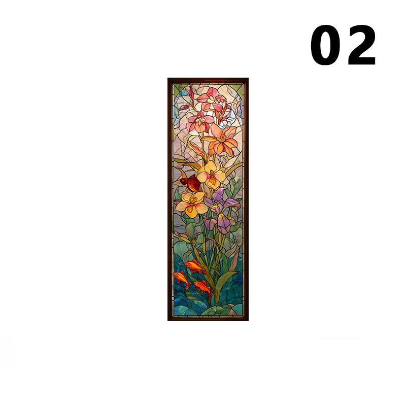 Retro Church Stained Glass Window Film Static Cling Privacy Window Film Translucent Home Decor Sunscreen Frosted Stickers