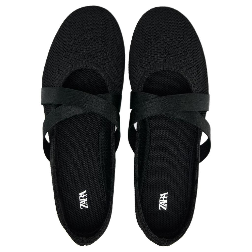 ZARA Elegant Double Cross Strap Fabric Round Toe Mary Jane Shoes Women shoes Black 13585510-38