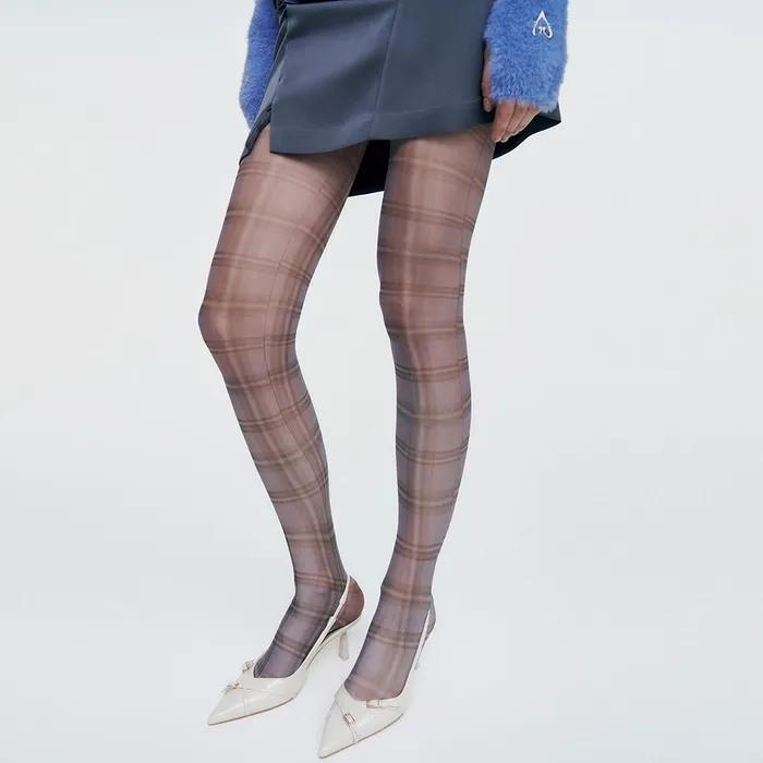 Plaid Check Stocking _ GREY
