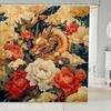 Elegant Oriental Dragon & Floral Bath Curtain - High-Quality Waterproof, Mildew-Proof Bathroom Decor, Traditional Artistry Touch