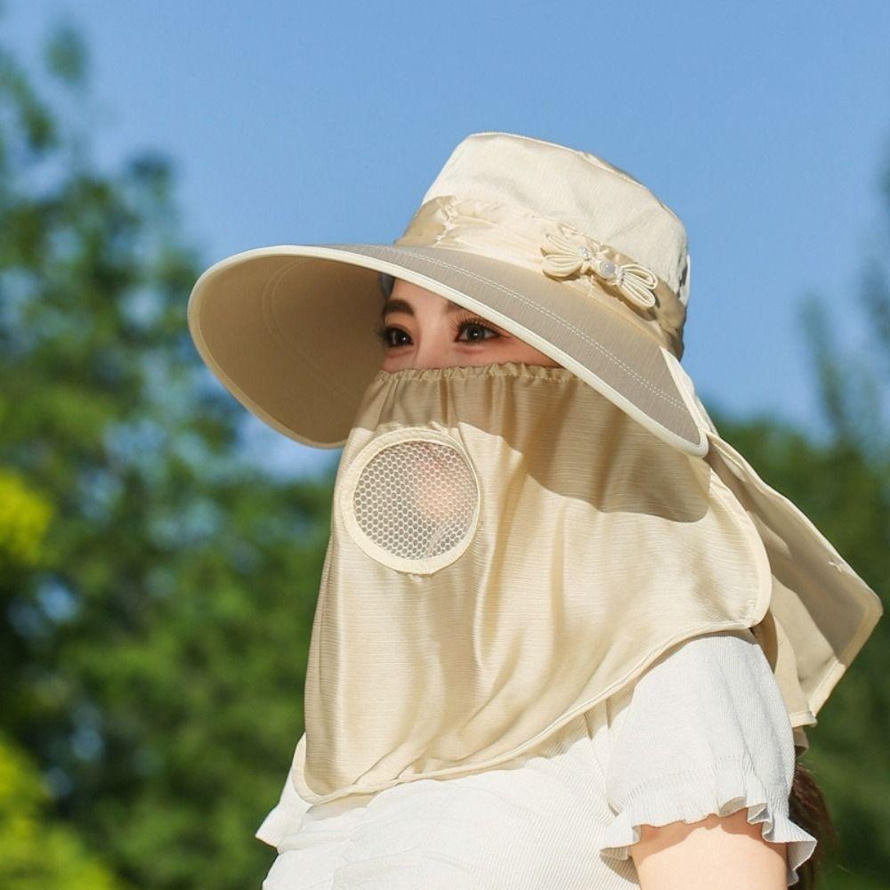 Wide Brim Sunshade Sun Hat Lightweight Breathable Women Picking Tea Hat Face Cover UV Protection Neck Flap Hat Summer Season