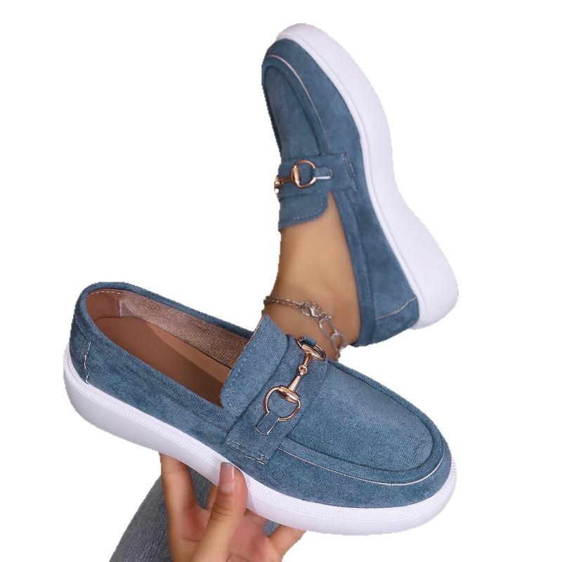 Women's Metal Buckle Loafers, British Style Slip-On Driving Shoes, Flat Sole Comfort Moccasins for Women