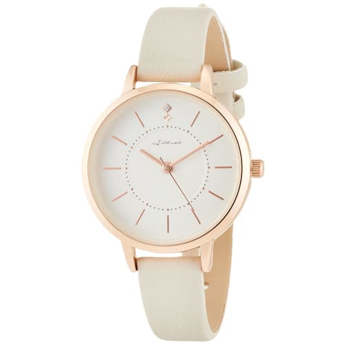Fieldwork Analog Simple Watch, Pink Gold with Leather Strap, Ivory, JN001-1, Women's