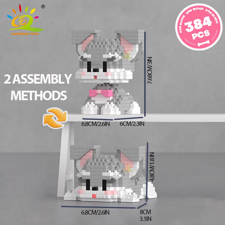 HUIQIBAO Cute Pet Dog Cat Micro Model Building Block Kids Mini City Cartoon Animal Diamond Bricks Educational Toys Children Gift