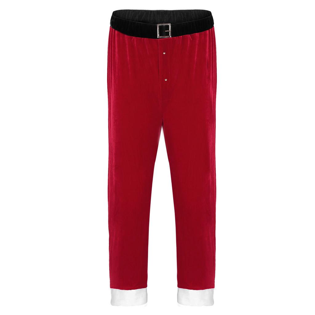 Mens Santa Claus Pants Christmas Cosplay Costume Red Soft Velvet Long Loose Trousers